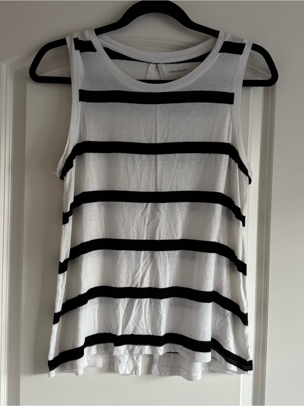 Halogen White Tank with Black Horizontal Stripes